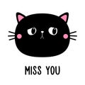 Miss you. Sad grumpy cat kitten face silhouette. Cute cartoon kitty character. Bad emotion face. Kawaii funny animal. Love Royalty Free Stock Photo