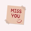 Miss you sticky note illustration Royalty Free Stock Photo