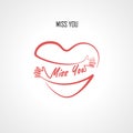 MISS YOU typographical design elements and Red heart shape with hand embrace.