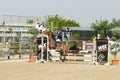 Equitation contest, horse refusing to jump over an obstacle Royalty Free Stock Photo