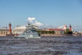 Missile boat Chuvashia on rehearsal of the naval parade on the day of the Russian Fleet in St. Petersburg Royalty Free Stock Photo