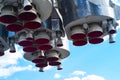 Missile engine first step of space rocket. Close up. On sky background Royalty Free Stock Photo