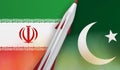 Missile of Iran and Pakistan on flags background