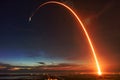 Missile launch at night. Royalty Free Stock Photo