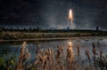 Missile launch at night. Tranquil nature landscape