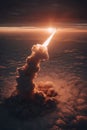 Missile Launch at Sunset with Dramatic Sky and Dust Explosion Royalty Free Stock Photo
