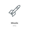 Missile outline vector icon. Thin line black missile icon, flat vector simple element illustration from editable army concept