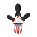 Missile USA. Rocket fly of hat Uncle Sam. American air bomb. America defense weapons