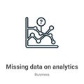 Missing data on analytics line graphic outline vector icon. Thin line black missing data on analytics line graphic icon, flat