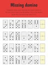 Missing domino Educational Sheet. Primary module for Logic Reasoning. 5-6 years old Royalty Free Stock Photo