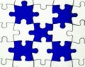 Missing jigsaw puzzle on blue background with customizable space for text or ideas. Copy space Royalty Free Stock Photo