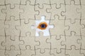 Missing jigsaw puzzle piece and eye. Abstract conceptual image Royalty Free Stock Photo