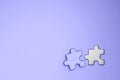 Missing jigsaw puzzle piece on purple background, business concept for completing the final puzzle piece. 3d metal puzzle jigsaw