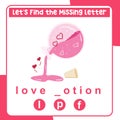 Complete the missing letter worksheet. Love potion valentineâs edition