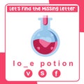 Complete the missing letter worksheet. Love potion valentineâs edition