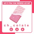 Complete the missing letter worksheet. Chocolate strawberry valentineâs edition