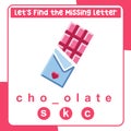 Complete the missing letter worksheet. Chocolate valentineâs edition