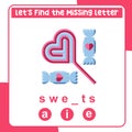 Complete the missing letter worksheet. Sweets valentineâs edition