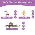 Missing letter worksheet with kidsÃ¢â¬â¢ dream profession. Educational printable activity kit for toddlers