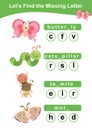 fill the missing letter bugs worksheet for toddlers