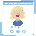 Complete the missing letter for feeling expression happy in English