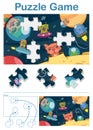 Missing piece puzzle game with alien space animals Royalty Free Stock Photo
