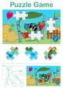 Missing piece puzzle game with bird in hammock