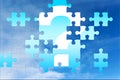 Missing puzzle piece with question mark on blue background Royalty Free Stock Photo
