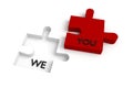 Missing puzzle piece, we and you, red and white Royalty Free Stock Photo