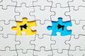 Missing puzzle pieces with megaphone icons. Communication, discussion, chatting, conversation, argument or negotiation Royalty Free Stock Photo