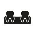 Missing Teeth in Gym Silhouette Icon. Human Tooth Lose Glyph Pictogram. Oral Disease. Lost Baby Tooth. Space between