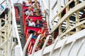 MISSION BAY, CA-USA-11 JULY 2018- People ride Giant Dipper Roller Coaster at Belmont Park. Several are screaming. The Mission