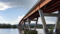 Mission Bridge over Fraser River during Sunny and Cloudy Spring Season Day.