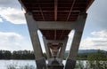 Mission Bridge over Fraser River during Sunny and Cloudy Spring Season Day.