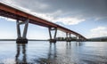 Mission Bridge over Fraser River during Sunny and Cloudy Spring Season Day.