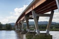 Mission Bridge over Fraser River during Sunny and Cloudy Spring Season Day.