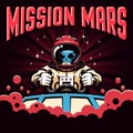 Mission Mars retro poster with alien pilot