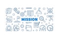 Mission outline blue horizontal banner in thin line style