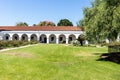 Mission San Luis Rey Courtyard and Oldest Pepper Tree in California Royalty Free Stock Photo