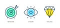 Mission target goal strategy concept. Vision eye line vector business view pictogram design. Corporate diamond success