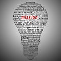 Mission text collage Composed in the shape of bulb Royalty Free Stock Photo