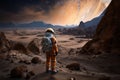 Mission to the unknown astronaut looks around on another planet