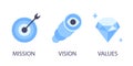 Mission, vision and values flat style design icons signs web concepts vector illustration. Royalty Free Stock Photo
