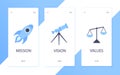 Mission, vision and values flat style design icons signs web concepts vector illustration set Royalty Free Stock Photo