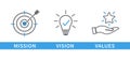 Mission, Vision and Values icon. Organization mission. Success and growth concepts. flat design. Vector illustration