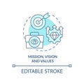 Mission, vision and values turquoise concept icon