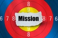 Mission word on white paper with arrow target board