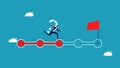 Missions and progress in solving problems. businessman with question mark working on progress bar