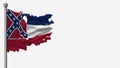 Mississippi 3D tattered waving flag illustration on Flagpole. Royalty Free Stock Photo
