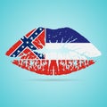 Mississippi Flag Lipstick On The Lips Isolated On A White Background. Vector Illustration. Royalty Free Stock Photo